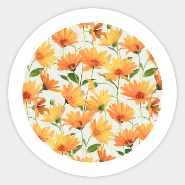 Painted Radiant Orange Daisies on off-white Sticker by micklyn